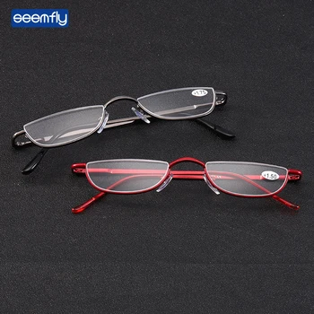 Seemfly Moda Stil Küçük Yarım Çerçeve okuma gözlüğü Ultralight Şeffaf Presbiyopik Gözlük Taşınabilir Hediye Yaşlı Erkekler Ve Kadınlar İçin