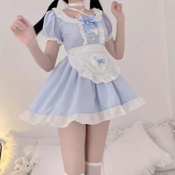Sevimli Saf Kız Lolita Elbise Fırfır Hizmetçi Kıyafeti Japon Hizmetçi Cosplay Seksi Kostümleri Günlük Önlük Üniforma Kawaii Pijama Seti Yeni