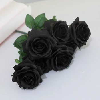Siyah yapay çiçekler Güzellik Ve Beast Gül sahte çiçek kafa buket düğün parti ev dekoratif flores bitkiler artificiales