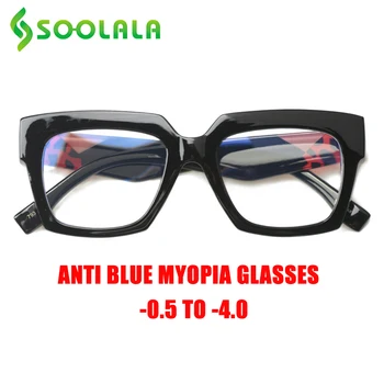 SOOLALA Kare Anti mavi ışık reçete gözlük kadın erkek miyopi Eksi gümrük bilgisayar gözlük çerçevesi - 0.5-0.75-4.0