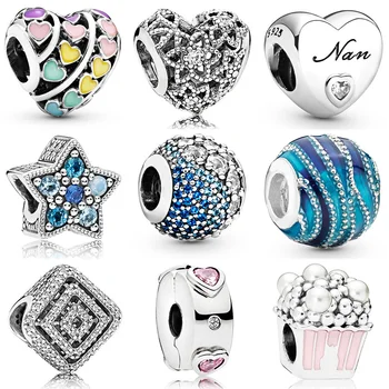 Sıcak Satış 925 Gümüş Aşk Kalp Yıldız Patlamış mısır Kristal Boncuk Orijinal Pandora Charms Bilezik Kadınlar DİY Takı Fit 