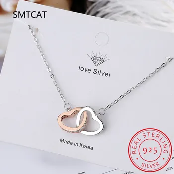 Sıcak Satış Moda Çift Aşk Kalp Zirkon Kolye Kolye 925 Ayar Gümüş Gül Altın Rhinestone Kolye Kadınlar Takı Hediye