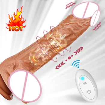 Teleskopik yapay penis vibratör kablosuz uzaktan dönen titreşimli ısıtma gerçekçi yapay penis silikon büyük Penis seks oyuncakları kadınlar için