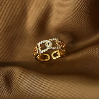 Trendy Güzel 14k Gerçek altın harf Açılış Yüzükler Kadınlar için Ayarlanabilir Tasarım Yüksek Kalite Takı AAA Zirkon Düğün Parti Hediye