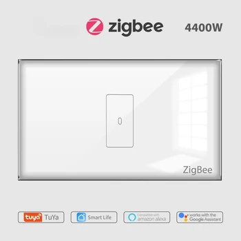 Tuya Akıllı Yaşam ZigBee 3.0 ABD su ısıtıcı Anahtarı 20A Dokunmatik Duvar Anahtarı Cam Panel Zamanlayıcı Ses Kontrolü Google Ev Alexa