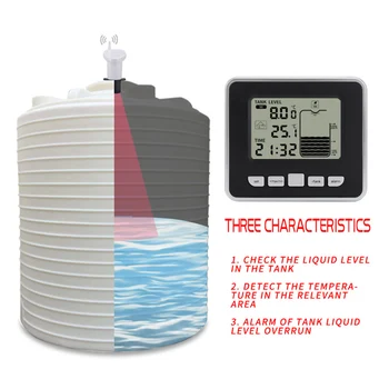 Ultrasonik Su Deposu Seviye Ölçer Sensörü Sıcaklık Zaman Alarm Verici alıcı Sıvı Derinlik Göstergesi Ölçme Araçları