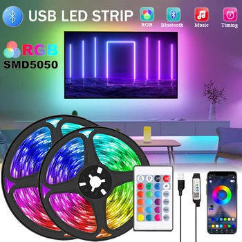 USB'Lİ şerit LED ışık Bluetooth RGB SMD TV masaüstü ekran arka ışık LED ışıkları DC5V esnek 1-30M lamba bant odası dekorasyon