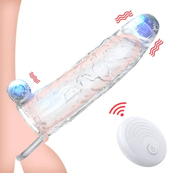 uzaktan Kumanda penis Titreşimli Büyütme yetişkin ürün Kullanımlık prezervatif Seks Oyuncakları Erkekler için çiftler Penis kollu Vibratör