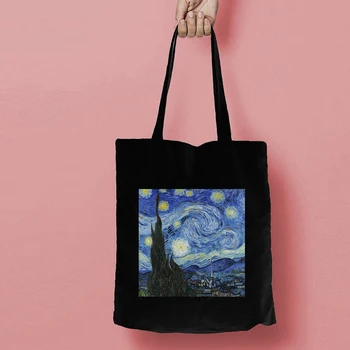 Van Gogh alışveriş çantası Alışveriş Alışveriş Kullanımlık Geri Dönüşüm Çantası pamuklu çanta Dize Kumaş Moda 2021 Dostu Ürünler Klasik