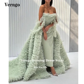 Verngo Adaçayı Açık Yeşil Ruffles balo kıyafetleri Kapalı Omuz Kılıf Lüks Dubai Arapça Kadınlar Abiye giyim Örgün Parti Olay