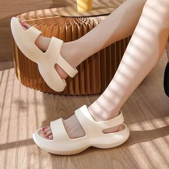 WDZKN Moda Kalın tabanlı EVA Burnu açık Sandalet Kadın Yaz ayakkabı Bayanlar Hafif Tıknaz Platformu Rahat plaj sandaletleri H5950G