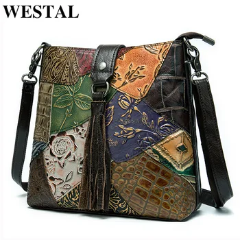 Westal kadın askılı omuz çantası Hakiki Deri Çanta Moda Patchwork tasarımcı çantası Kadın Messenger omuz çantaları Kadınlar için