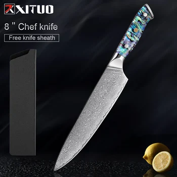 XITUO Yeni 8 İnç şef Bıçağı 67 Katmanlı Şam Çelik Kesim Sebze Et Mutfak Yardımcı Pişirme Araçları Abalone Kabuk Kolu Hediye