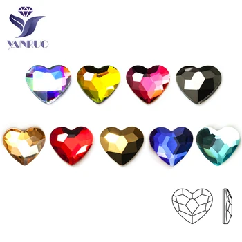 YanRuo 100 adet 5.5x6mm Kalp Renkli Kristal Cam Strass Glitter Flatback 3D Aksesuarları Rhinestones Tırnak Sanat Süslemeleri
