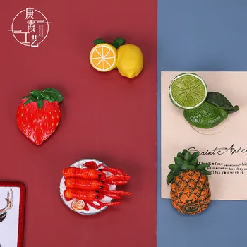 Yaratıcı El boyalı Mini Sevimli Gıda Mıknatısı Ananas, Limon, Portakal, Çilek Istakoz Reçine Etiket buzdolabı mıknatısı Dekor