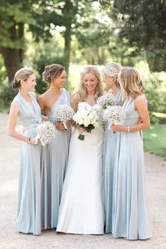 Yeni Açık Mavi Covertible Gelinlik Modelleri Pileli Kat uzunluk Ülke Plaj Düğün Konuk Parti Törenlerinde Ucuz Uzun Balo Elbise