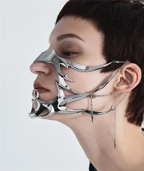 Yeni Cosplay CyberPunk Maske Sıvı Düzensiz Gümüş Titanyum Çelik Yüz Aksesuarları Kadın Erkek Masquerade Karnaval Parti Sahne