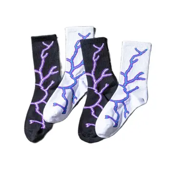 Yeni Moda Yıldırım Hip-Hop Çorap Yenilik Baskı Çift Pamuk Kadın Harajuku Slouch Siyah beyaz çoraplar Streetwear Calcetines
