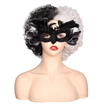Yeni Siyah Tüy Cadılar Bayramı Maskeli Parti Cosplay Maske Cruella De Vil