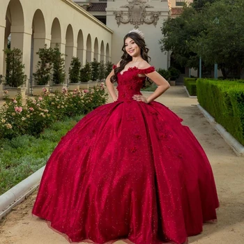 Yeni Varış Kırmızı Prenses Quinceanera Elbiseler Lüks Nişan Tatlı 15 16 Elbise Balo Balo Abiye Gelin Butik