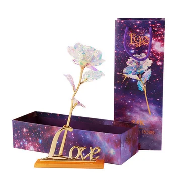 YO CHO Yapay Çiçekler Kutusu ile 24 k Altın Gül Yeni Yıl Sevgililer ' x27s Günü Hediye / Mevcut Folyo Çiçekler Ev Dekor Sahte Güller