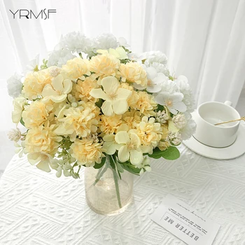 YRMSF yapay çiçek İpek Ortanca buket çiçekler Gelin el DIY Parti Odası Ev Dekorasyon Düğün Sahte Çiçek Bitki