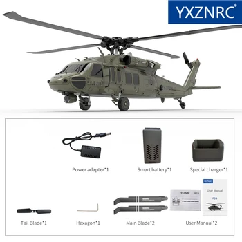 YXZNRC F09 RC Helikopter 1:47 Ölçekli UH60 Siyah Şahin 6CH 3D Flybarless Doğrudan Tahrik Çift Fırçasız Verici İle BNF