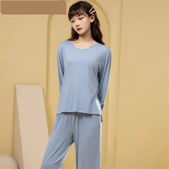 Yüksek Dereceli Rahat Modal Pijama Yeni Basit Gecelik Takım Elbise Sonbahar Kış Uzun Kollu Pijama Kadın Pijama Pijama Mujer