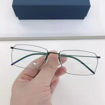 Yüksek Kaliteli Gözlük Danimarka Tarzı Saf Titanyum Miyopi Kare Gözlük Çerçevesi Erkekler Vidasız Gözlük Ultralight Optik Lensler