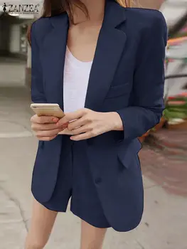 ZANZEA Kadınlar Sonbahar Uzun Kollu Gömlek Kısa Setleri 2 ADET Moda Kentsel Eşofman Rahat OL Iş Takım Elbise Katı Eşleşen Setleri Kıyafetler