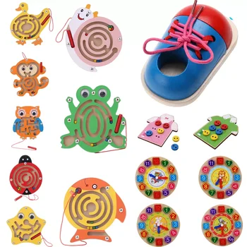 Çocuklar DIY Eva Saat Öğrenme Eğitim Moda Yürümeye Başlayan Bağlama Ayakkabı Montessori Çocuklar Ahşap Oyuncaklar çocuk oyuncakları