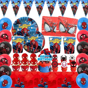 Örümcek adam Tema Doğum Günü Partisi dekorasyon kağıdı Tabak Masa Örtüsü Balon Sofra Seti Süper Kahraman Parti Dekor Bebek Duş Kaynağı