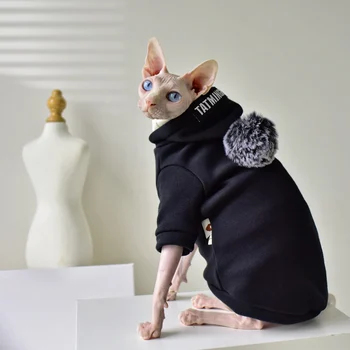 Şık kedi kostüm Kedi kapüşonlu süveter Kış Kalınlaşmak Sıcak Sfenks Giysileri Devon Rex Kitty Kıyafetler Tüysüz Kedi Giysileri