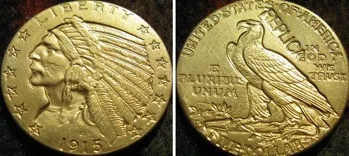 $5 altın Hint Yarım Kartal 1915-S kopya paraları